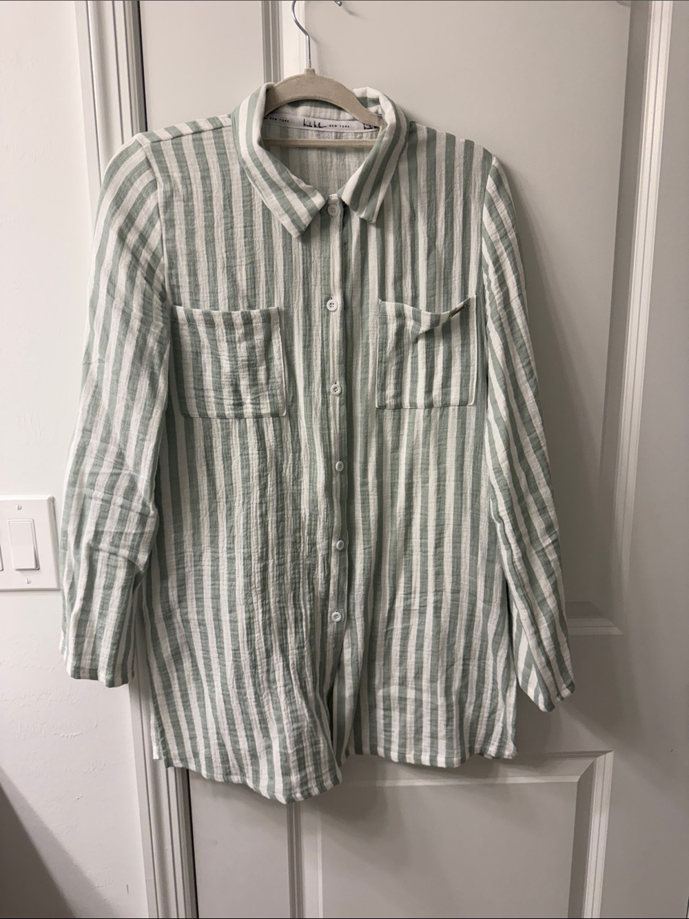 Nicole Miller Green and White Striped Swim Coverup